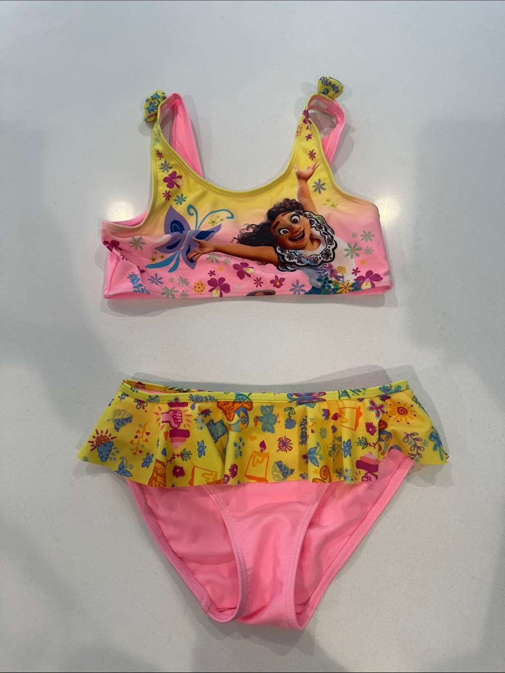 Girls Pink & Yellow Patterned Encanto Bikini Set - Two Piece